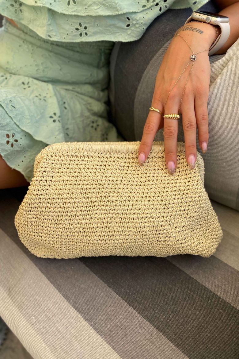 Gizli Burs Kağıt Ip El Çantası  EKRU resmi