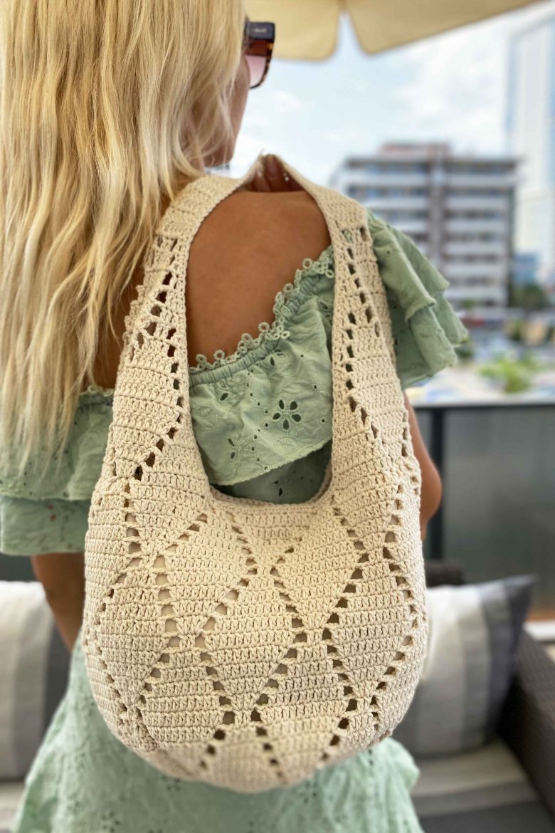 Mini Heybe Model Coton Ip Çanta  EKRU resmi