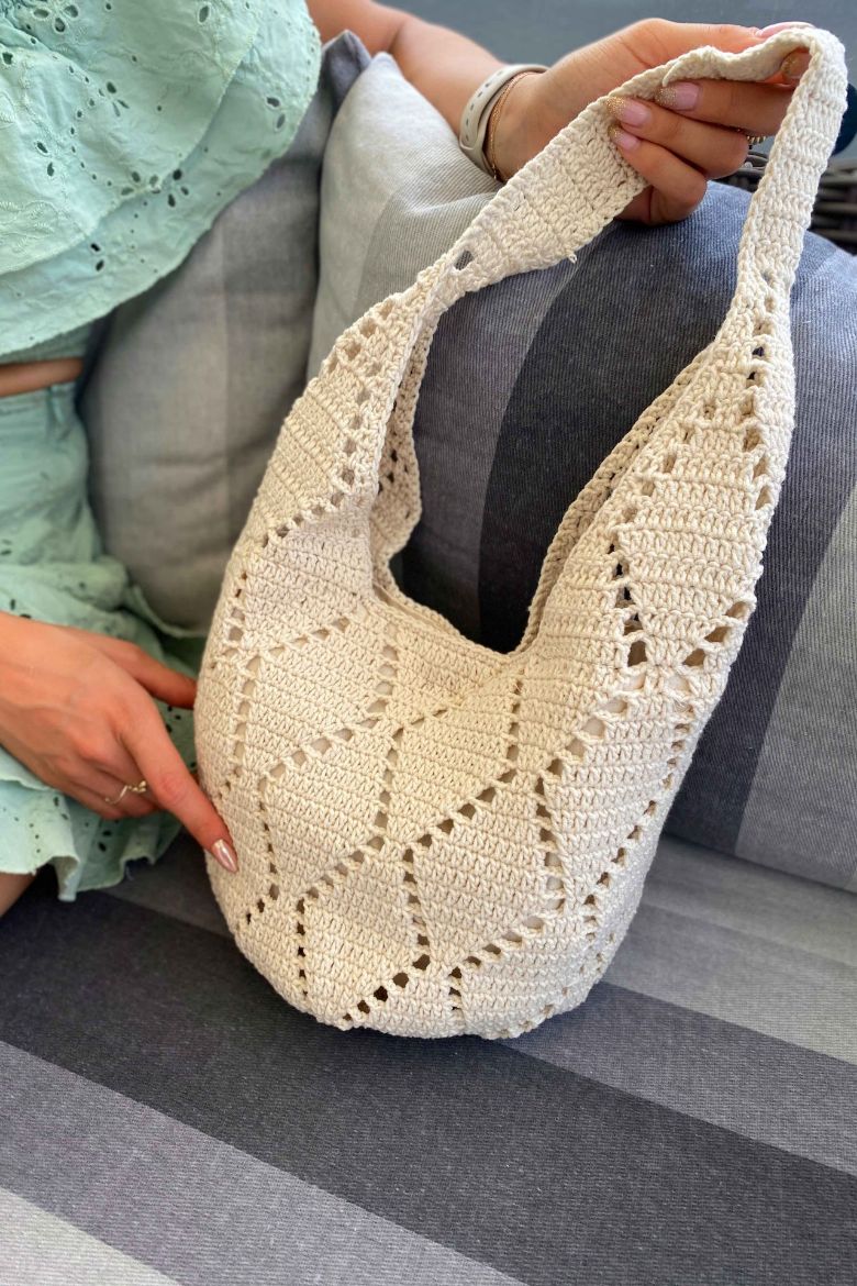 Mini Heybe Model Coton Ip Çanta  EKRU resmi