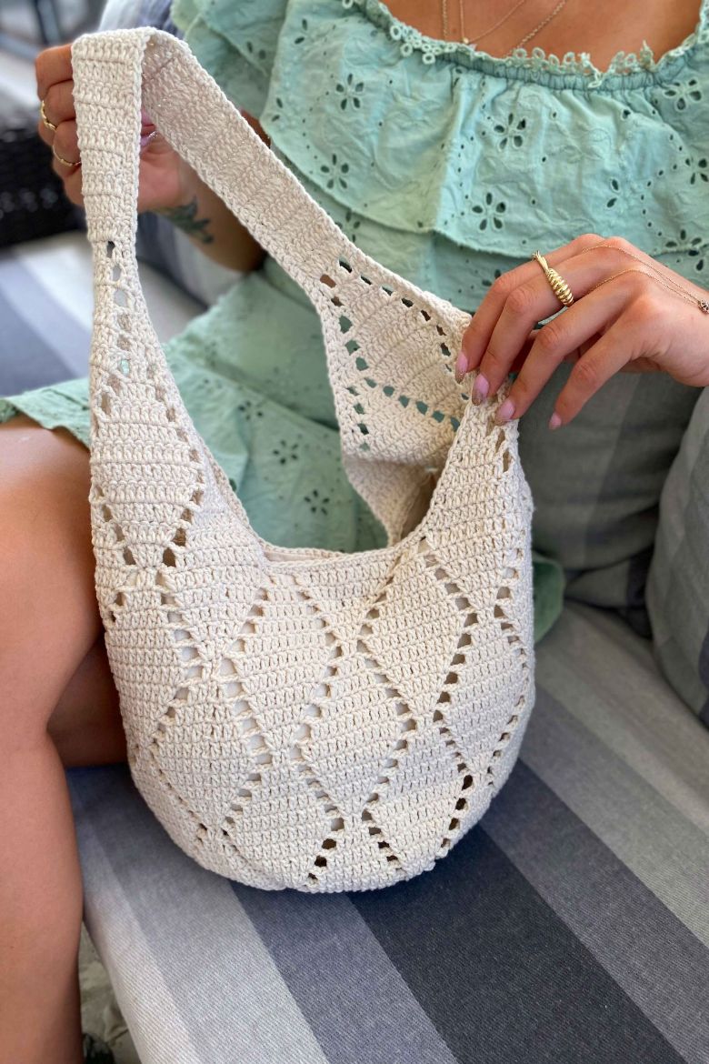 Mini Heybe Model Coton Ip Çanta  EKRU resmi