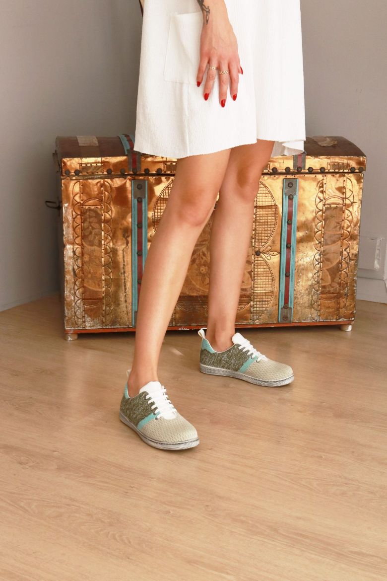 Bağcıklı Düz Taban Triko Kadın Günlük Ayakkabı  YEŞİL resmi