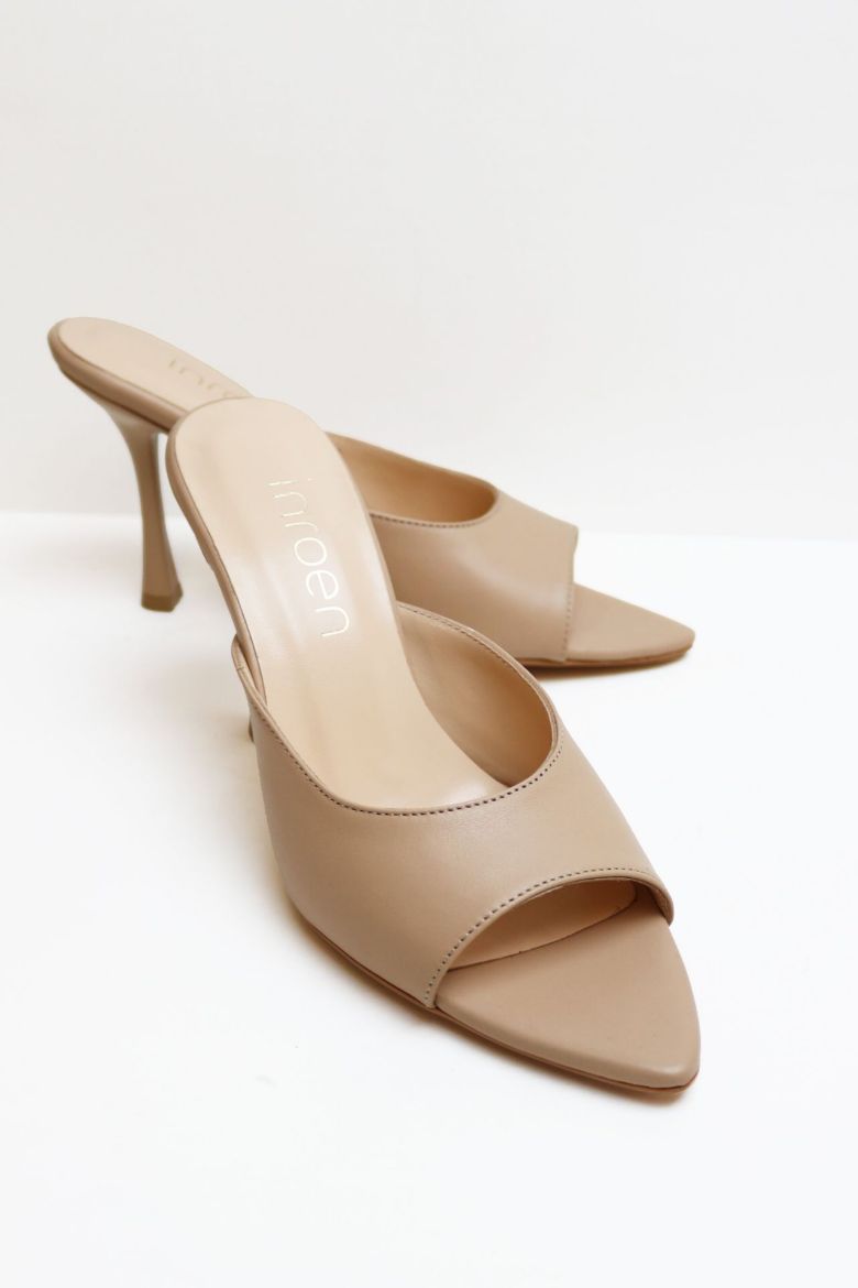 Sivri Burun Hakiki Deri Topuklu Terlik  NUDE resmi