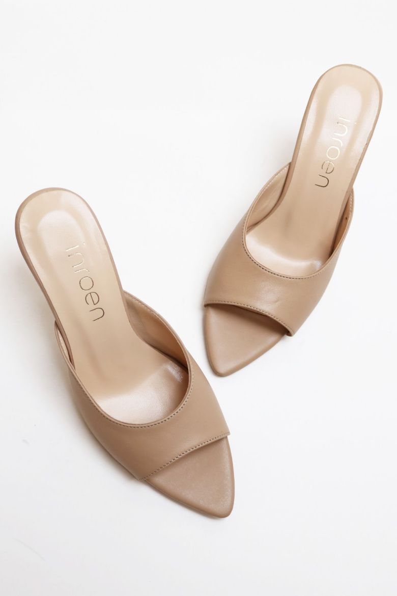 Sivri Burun Hakiki Deri Topuklu Terlik  NUDE resmi