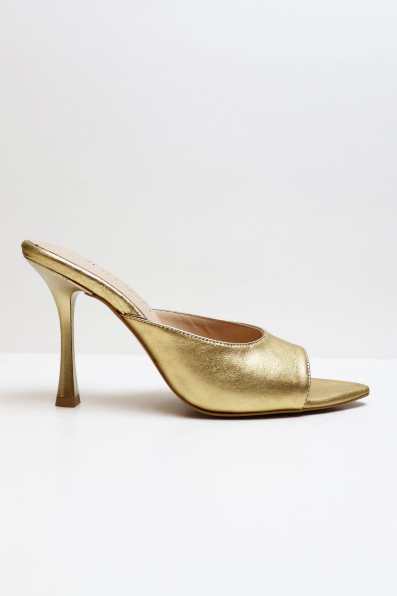 Sivri Burun Hakiki Deri Topuklu Terlik  GOLD resmi