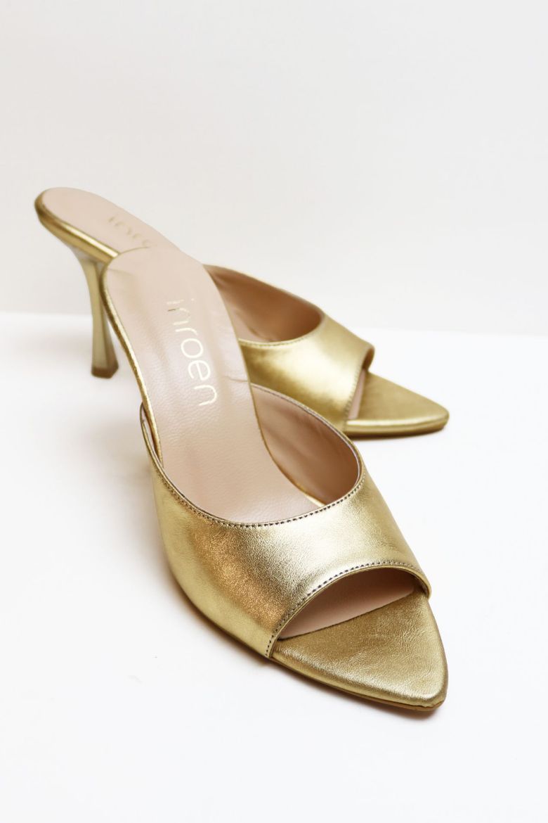Sivri Burun Hakiki Deri Topuklu Terlik  GOLD resmi
