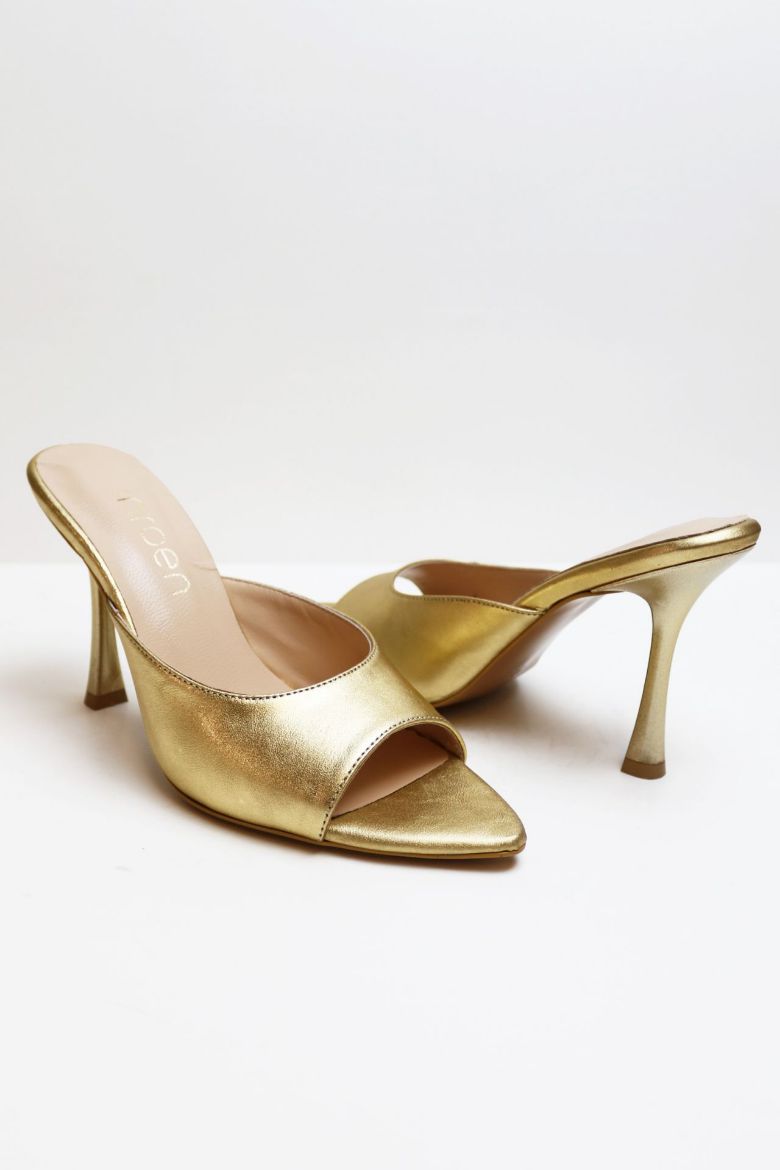 Sivri Burun Hakiki Deri Topuklu Terlik  GOLD resmi