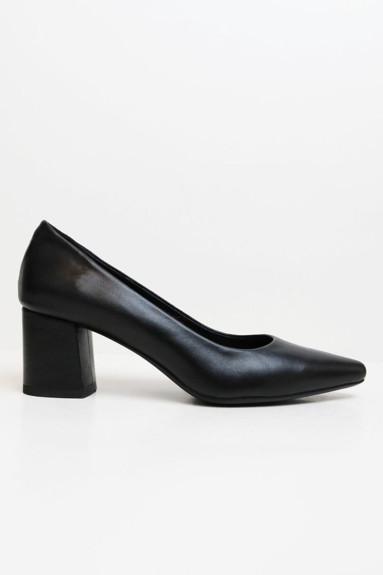 Sivri Burun Hakiki Deri Kısa Kalın Topuklu Kadın Stiletto  SİYAH resmi