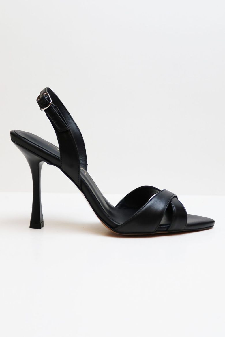 Sivri Burun Çapraz Bantlı Hakiki Deri Topuklu Ayakkabı  SİYAH resmi