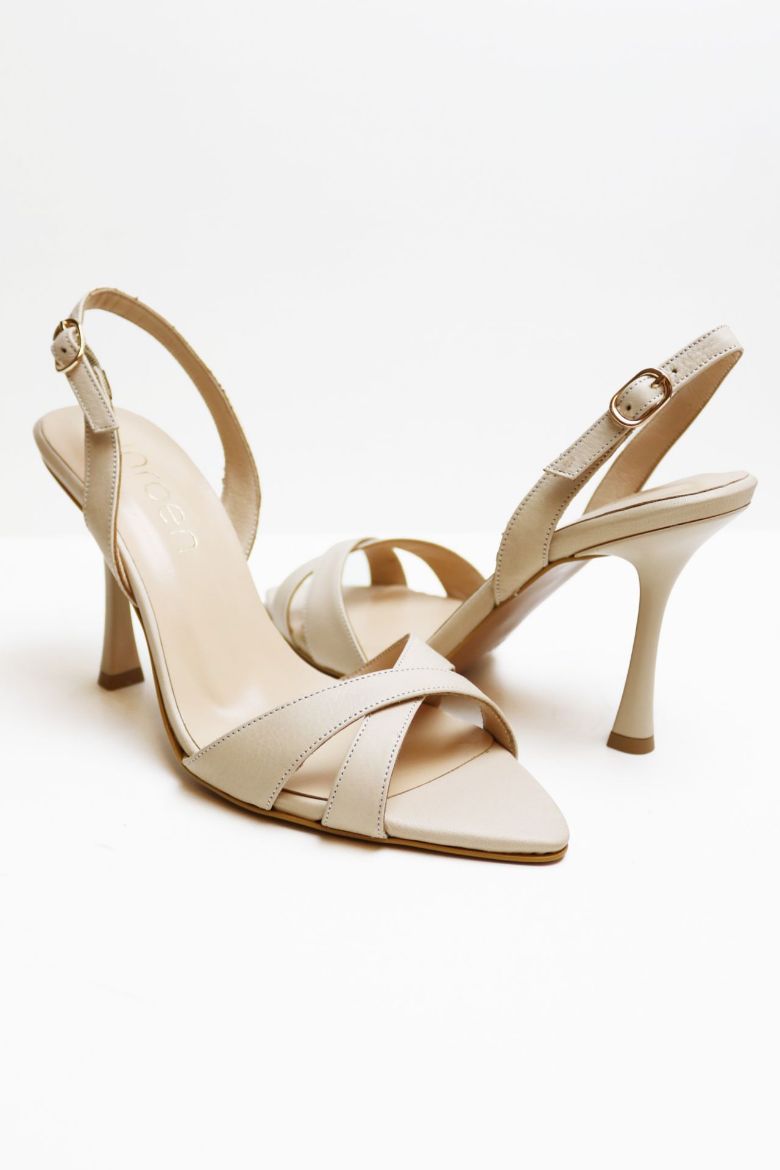 Sivri Burun Çapraz Bantlı Hakiki Deri Topuklu Ayakkabı  TEN  resmi