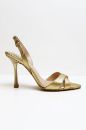 Sivri Burun Çapraz Bantlı Hakiki Deri Topuklu Ayakkabı  GOLD