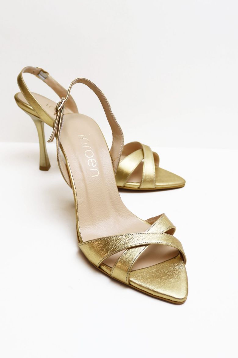 Sivri Burun Çapraz Bantlı Hakiki Deri Topuklu Ayakkabı  GOLD resmi