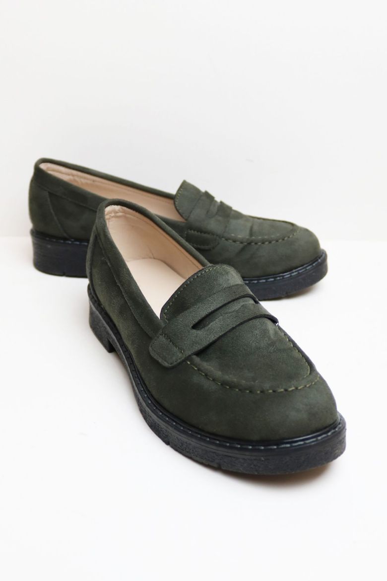 Düz Taban Süet Kadın Loafer  HAKİ resmi