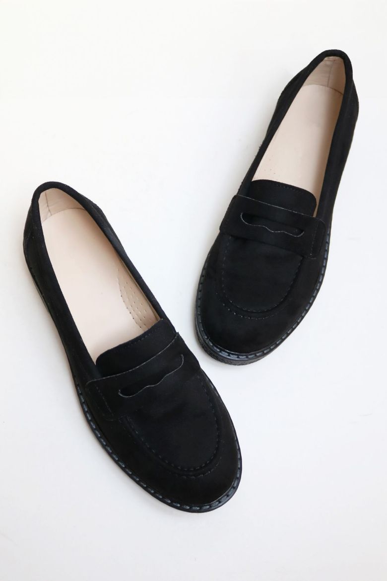 Düz Taban Süet Kadın Loafer  SİYAH resmi