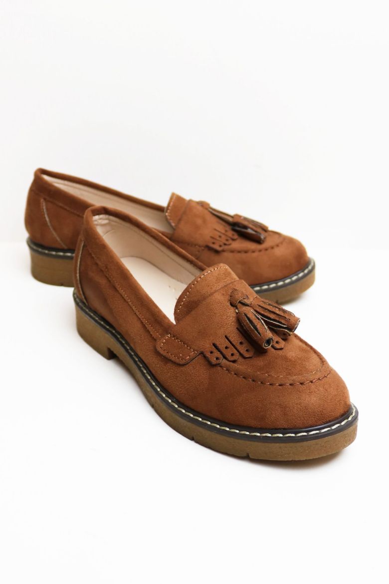 Püskül Detaylı Süet Kadın Loafer  TABA resmi