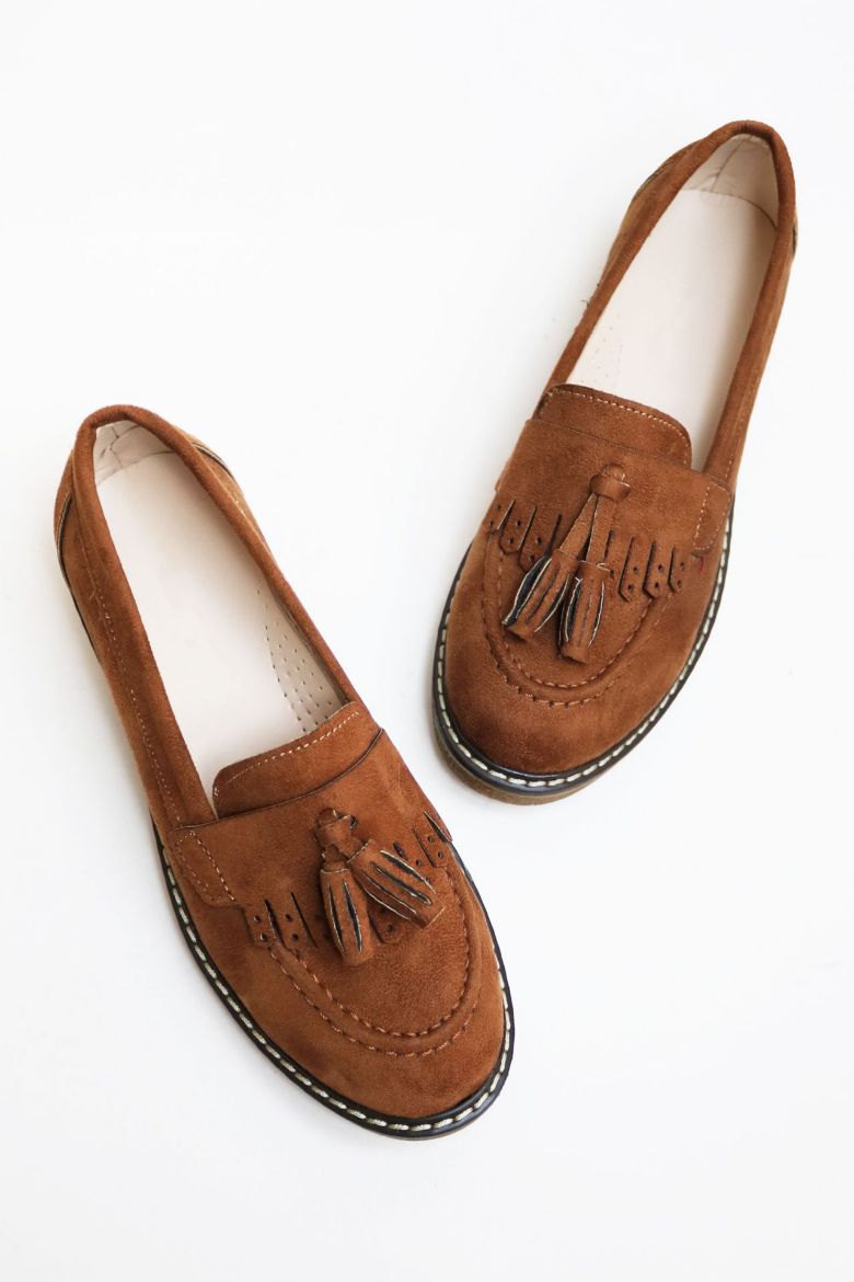Püskül Detaylı Süet Kadın Loafer  TABA resmi