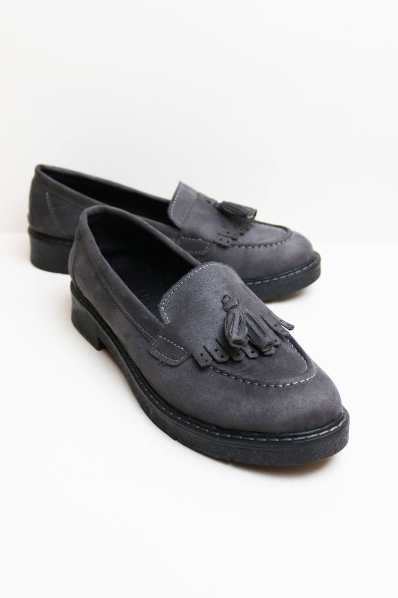 Püskül Detaylı Süet Kadın Loafer  ANTRASİT resmi