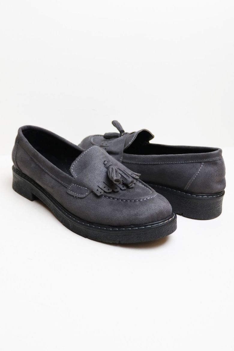 Püskül Detaylı Süet Kadın Loafer  ANTRASİT resmi