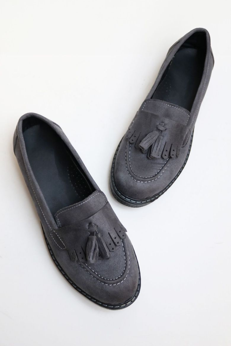 Püskül Detaylı Süet Kadın Loafer  ANTRASİT resmi
