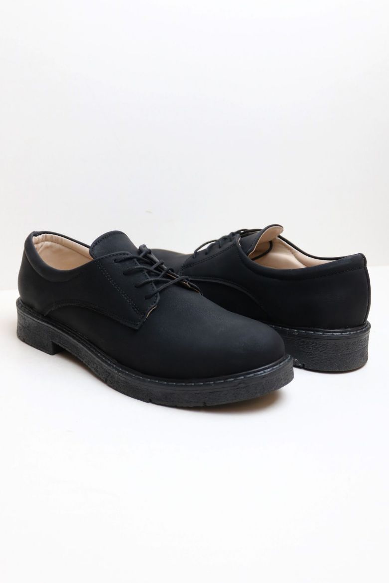 Bağcıklı Düz Taban Kadın Loafer  SİYAH resmi