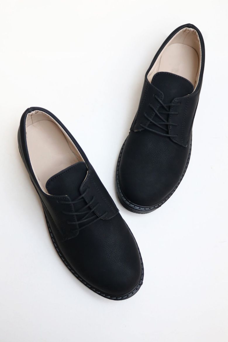 Bağcıklı Düz Taban Kadın Loafer  SİYAH resmi