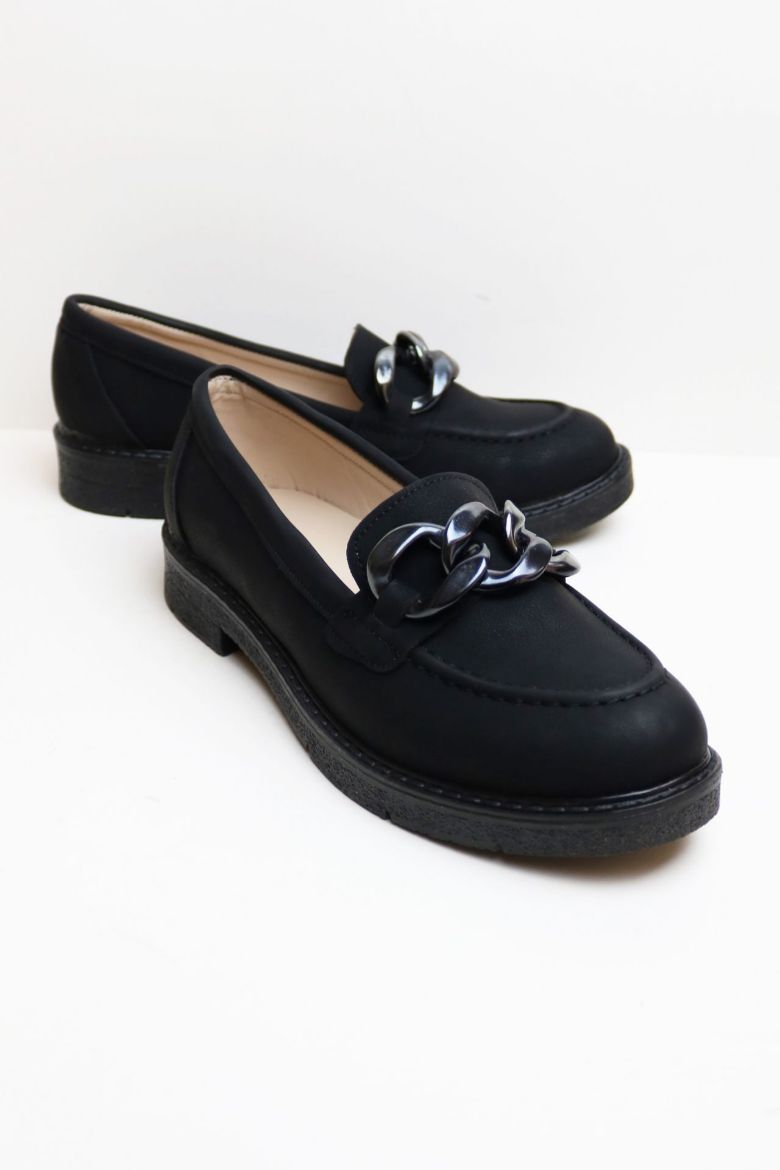 Zincir Detaylı  Düz Taban Kadın Loafer  SİYAH resmi