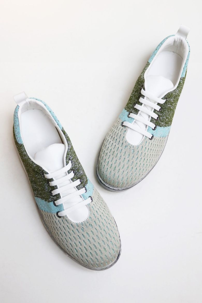 Bağcıklı Düz Taban Triko Kadın Günlük Ayakkabı  YEŞİL resmi