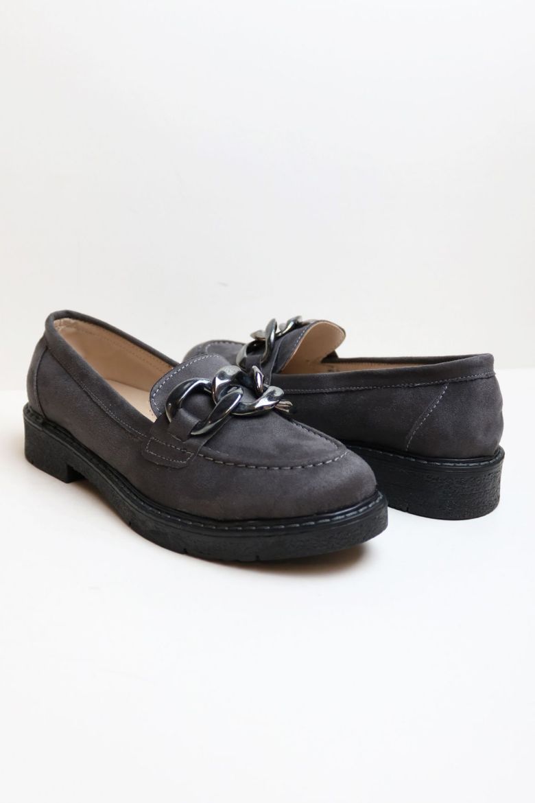 Zincir Detaylı  Düz Taban Kadın Loafer  ANTRASİT resmi