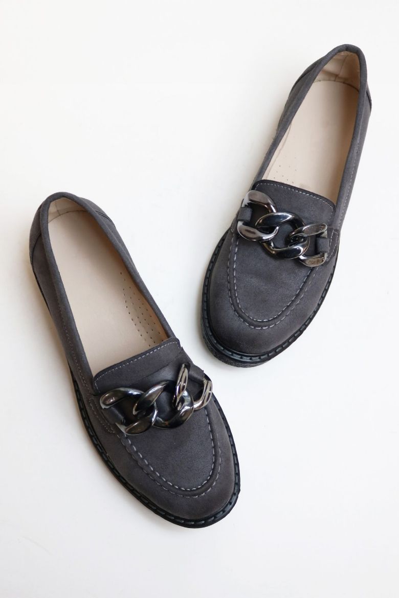 Zincir Detaylı  Düz Taban Kadın Loafer  ANTRASİT resmi