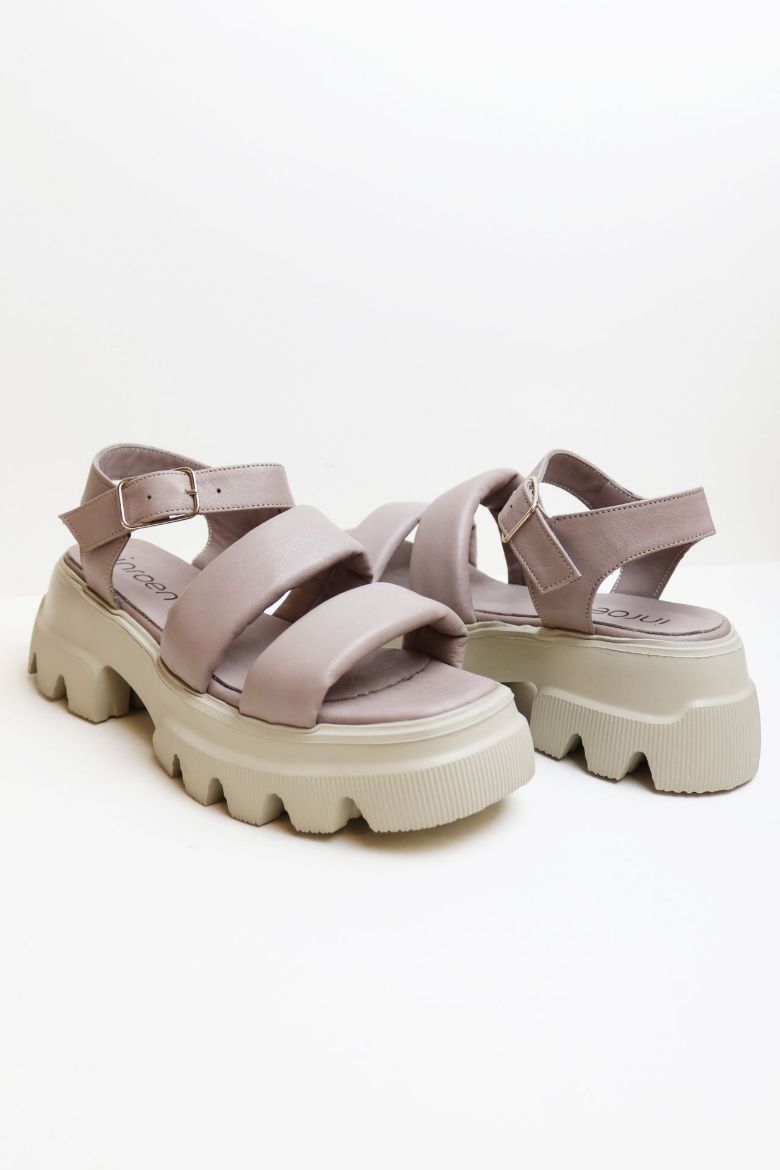 Kemer Detaylı Kalın Taban Hakiki Deri Çift Bantlı Sandalet  VİZON resmi