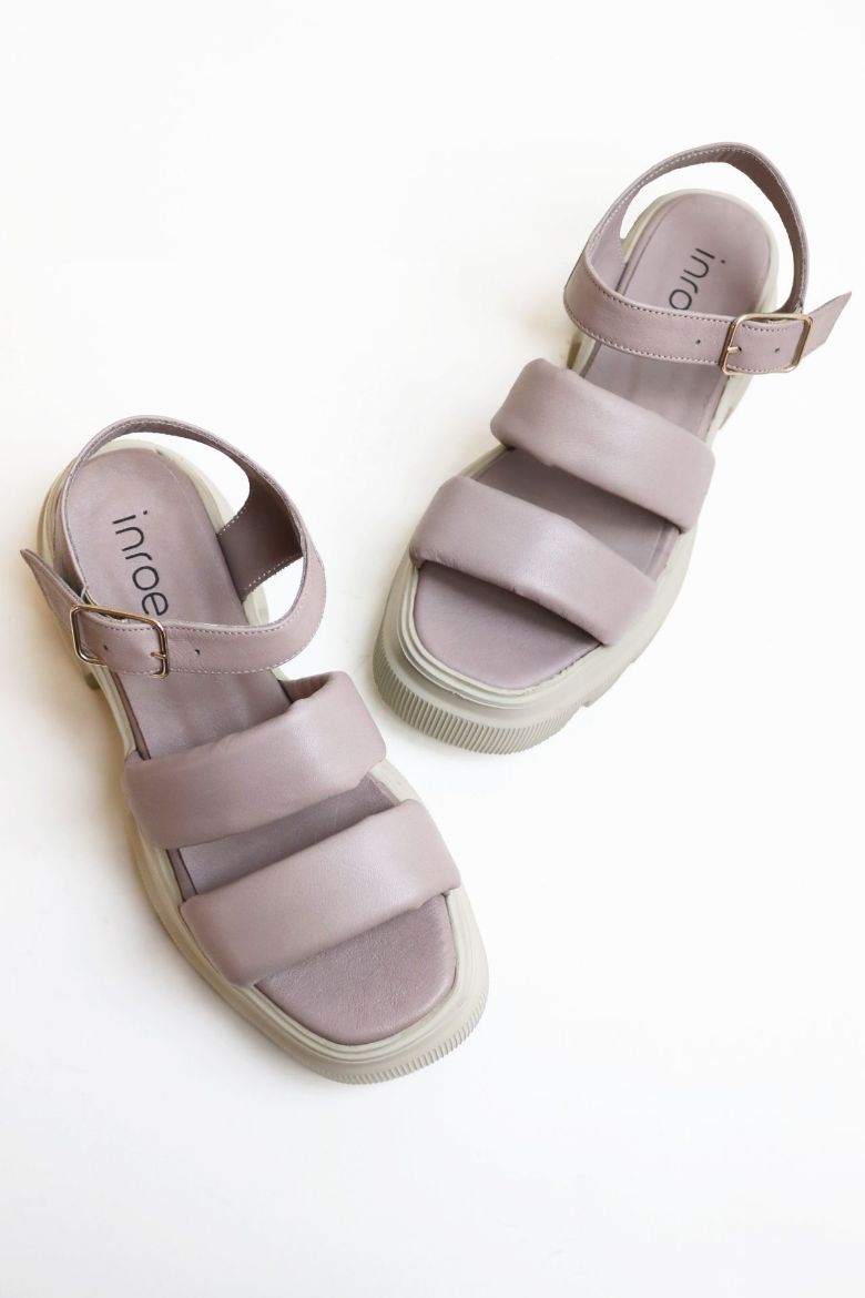 Kemer Detaylı Kalın Taban Hakiki Deri Çift Bantlı Sandalet  VİZON resmi