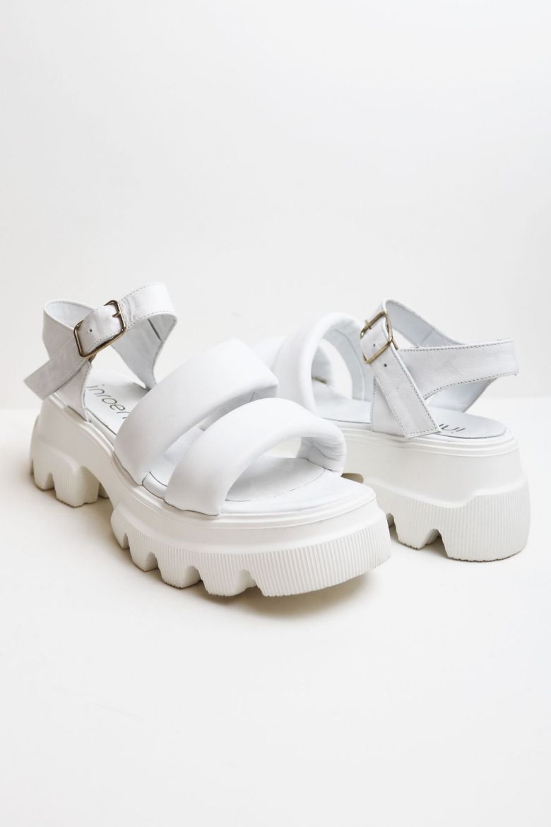 Kemer Detaylı Kalın Taban Hakiki Deri Çift Bantlı Sandalet  BEYAZ resmi