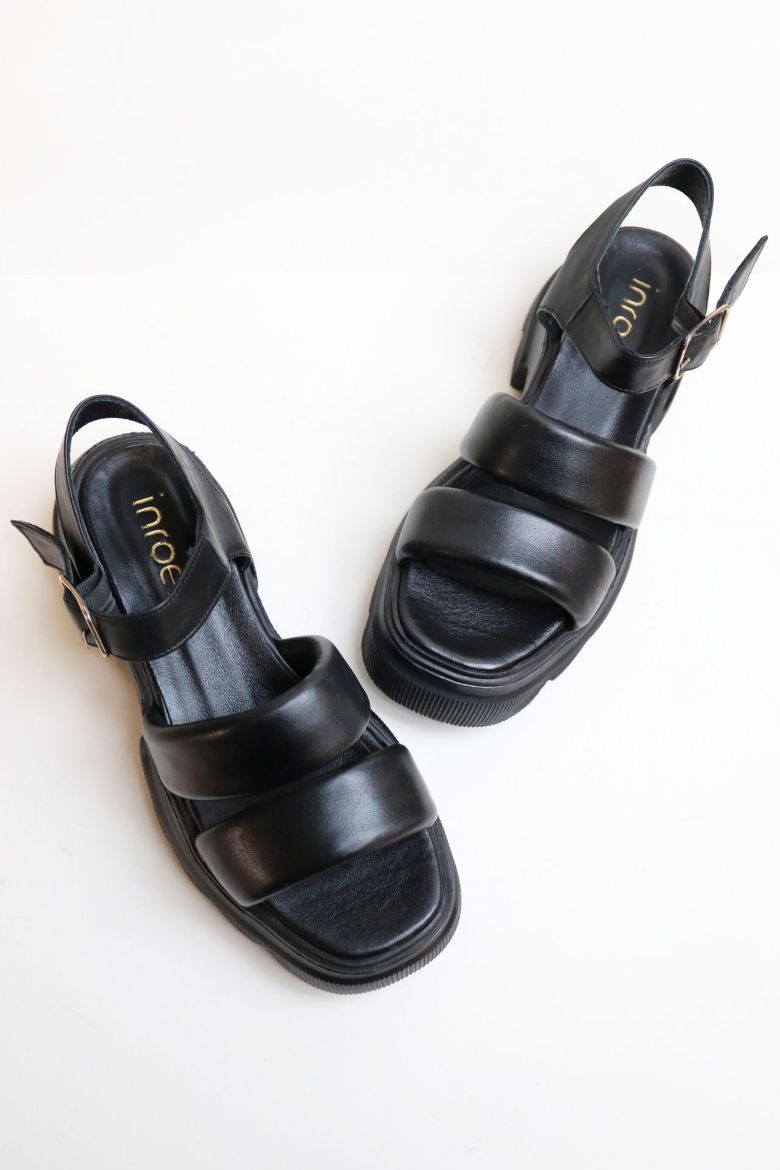 Kemer Detaylı Kalın Taban Hakiki Deri Çift Bantlı Sandalet  SİYAH resmi