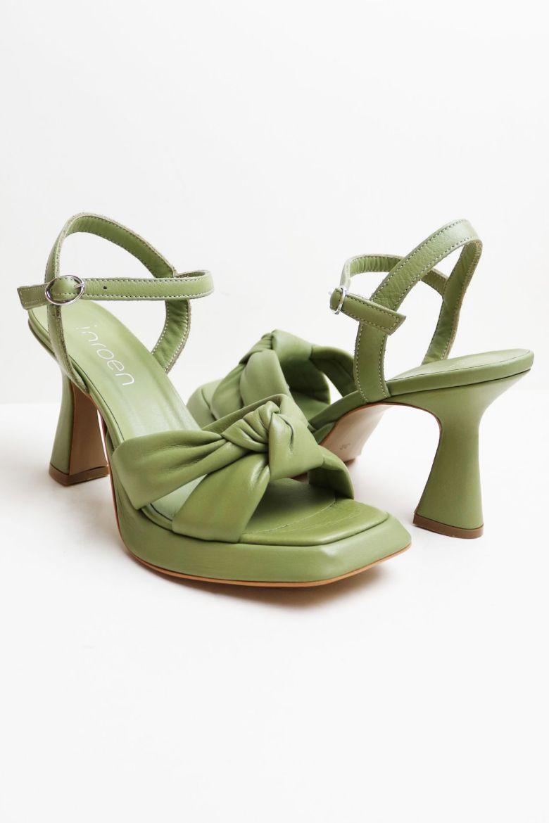 Bilekten Bağlı Küt Burun Arkası Açık Kadeh Topuk Topuklu Ayakkabı  YEŞİL resmi