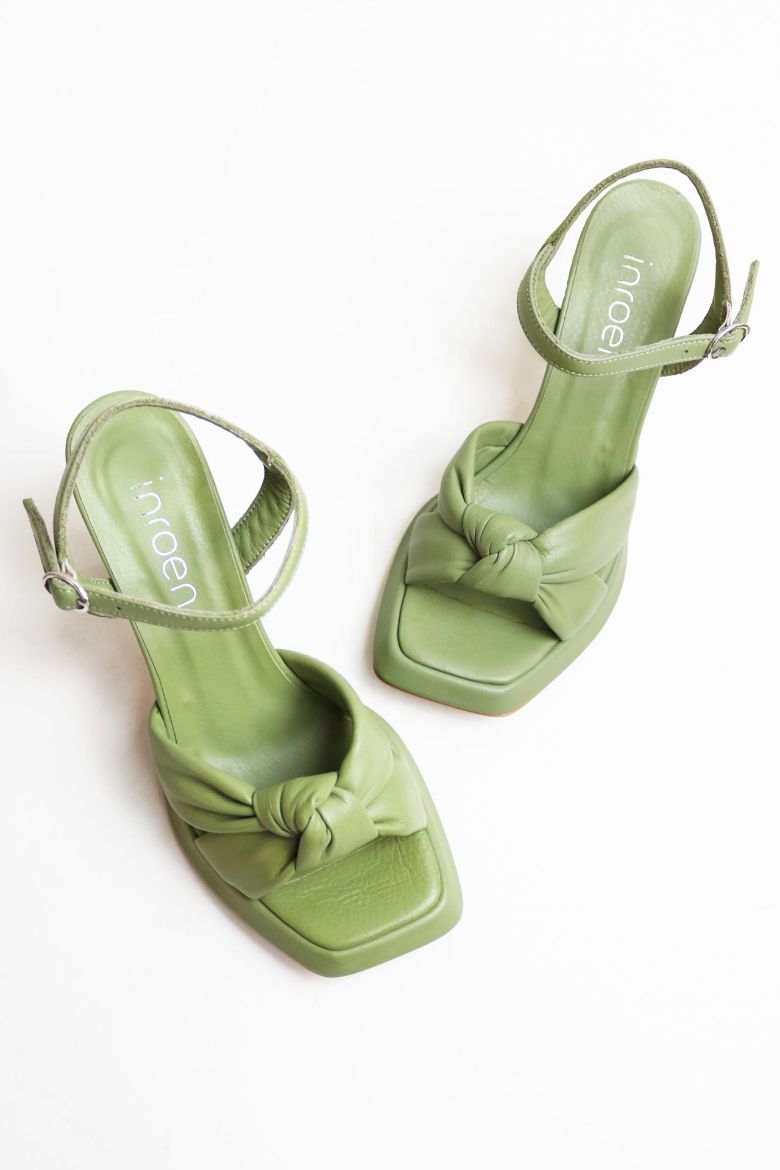 Bilekten Bağlı Küt Burun Arkası Açık Kadeh Topuk Topuklu Ayakkabı  YEŞİL resmi