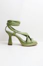 Ip Detaylı Küt Burun Hakiki Deri Çapraz Bantlı Kadeh Topuk Topuklu Ayakkabı  YEŞİL