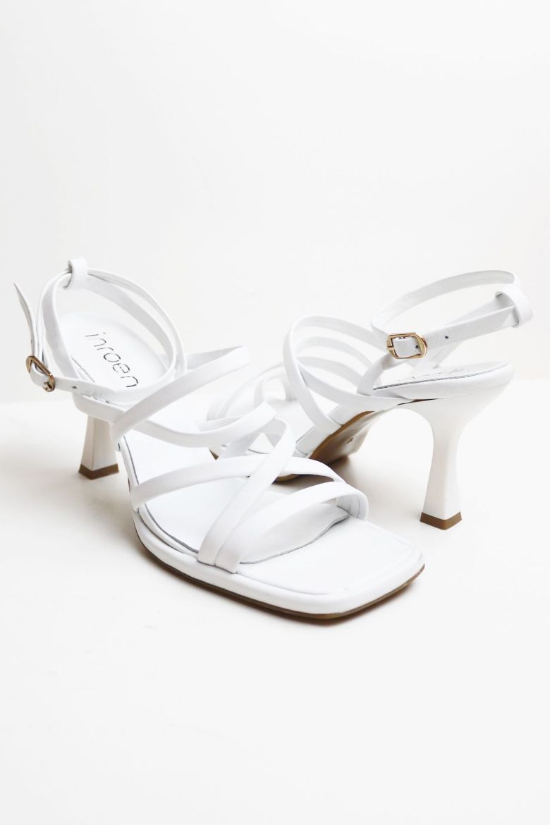 Çarpraz Bantlı Hakiki Deri Bilekten Bağlamalı Kadeh Topuk Topuklu Ayakkabı  BEYAZ resmi