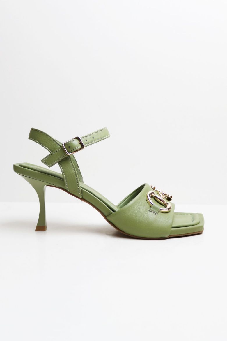 Tokalı Küt Burun Bilekten Bağlamalı Kadeh Topuk Topuklu Ayakkabı  YEŞİL resmi