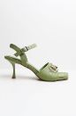 Tokalı Küt Burun Bilekten Bağlamalı Kadeh Topuk Topuklu Ayakkabı  YEŞİL