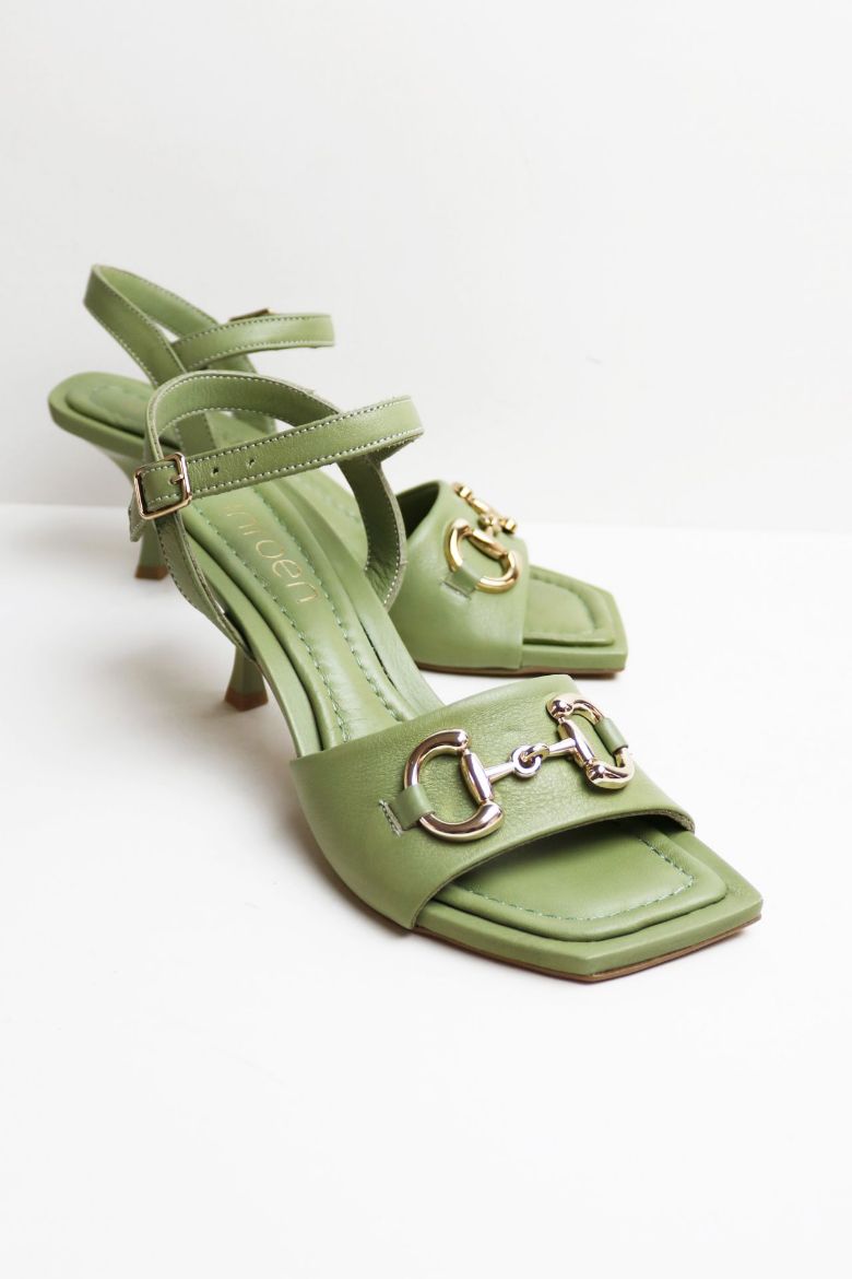 Tokalı Küt Burun Bilekten Bağlamalı Kadeh Topuk Topuklu Ayakkabı  YEŞİL resmi