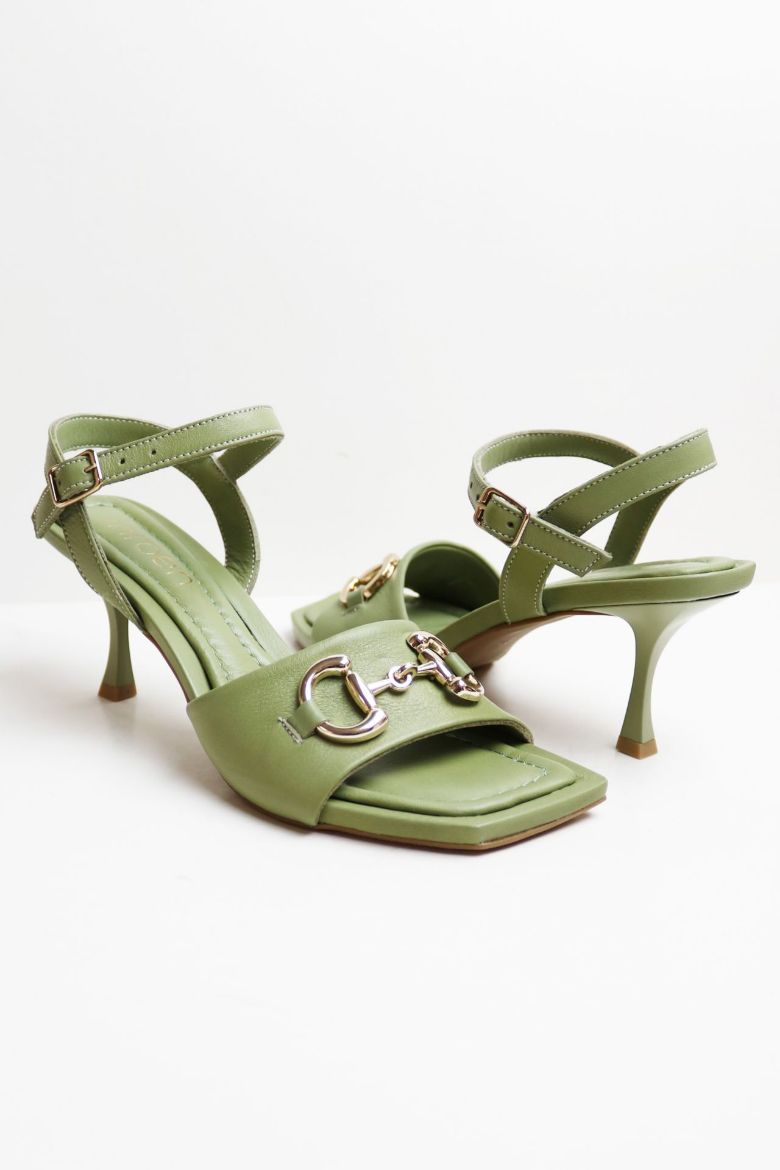 Tokalı Küt Burun Bilekten Bağlamalı Kadeh Topuk Topuklu Ayakkabı  YEŞİL resmi