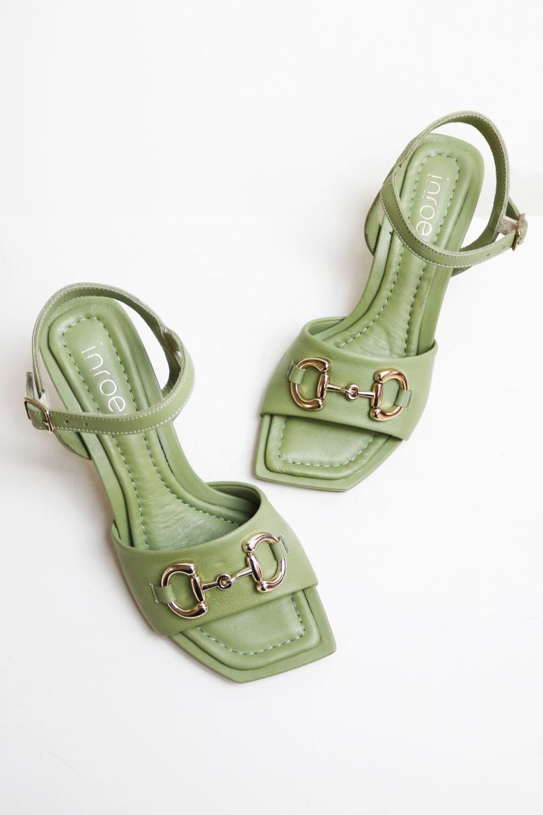 Tokalı Küt Burun Bilekten Bağlamalı Kadeh Topuk Topuklu Ayakkabı  YEŞİL resmi