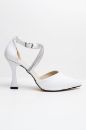 Bilekten Bağlı Sivri Burun Taşlı Kadeh Topuk Stiletto  BEYAZ