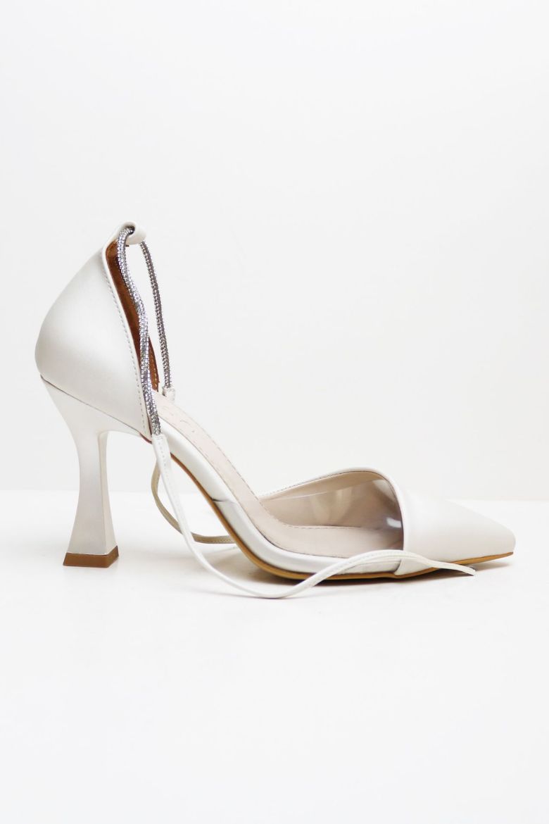 Bilekten Bağlı Taşlı Yan Şeffaf Detaylı Kadeh Topuk Stiletto  BEYAZ resmi