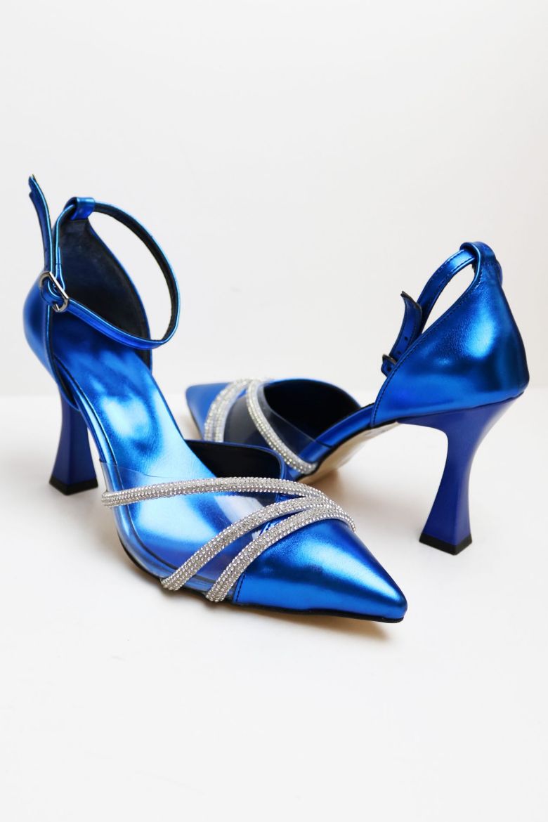 Bilekten Bağlı Şeffaf Taş Geçişli  Kadeh Topuk Stiletto  SAKS resmi