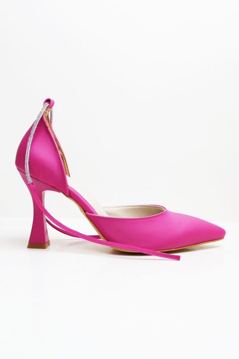 Bilekten Bağlı Taşlı  Kadeh Topuk Stiletto  PEMBE resmi