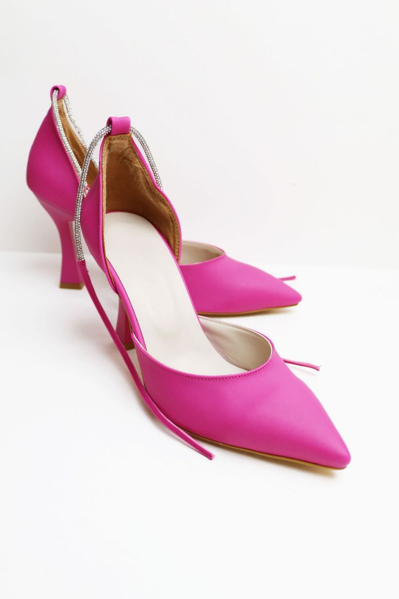 Bilekten Bağlı Taşlı  Kadeh Topuk Stiletto  PEMBE resmi