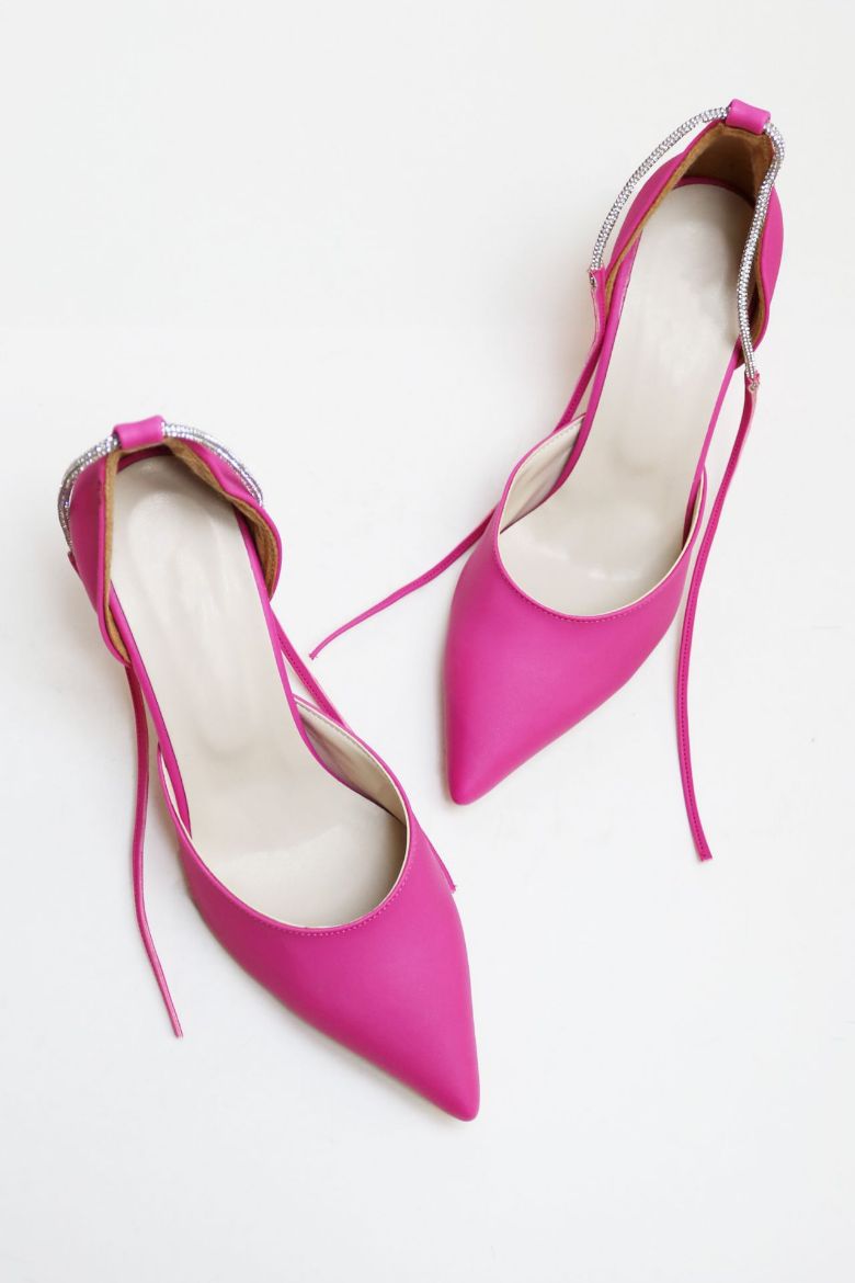 Bilekten Bağlı Taşlı  Kadeh Topuk Stiletto  PEMBE resmi