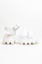 Kemer Detaylı Kalın Taban Hakiki Deri Çift Bantlı Sandalet  BEYAZ