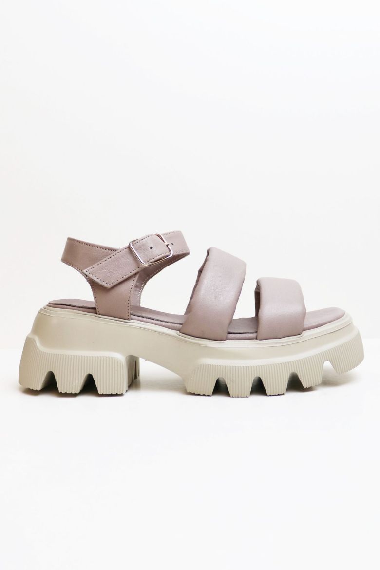 Kemer Detaylı Kalın Taban Hakiki Deri Çift Bantlı Sandalet  VİZON resmi