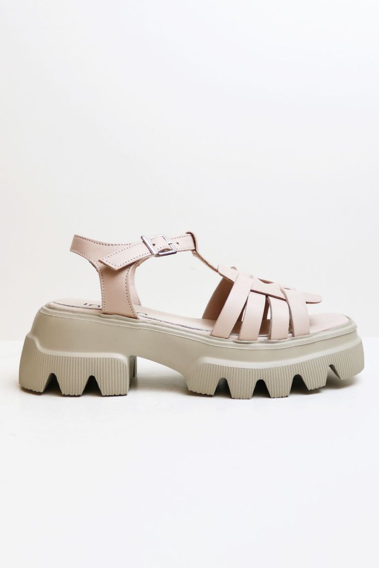 Kemer Detaylı Kalın Taban Hakiki Deri Kadın Sandalet  PUDRA resmi